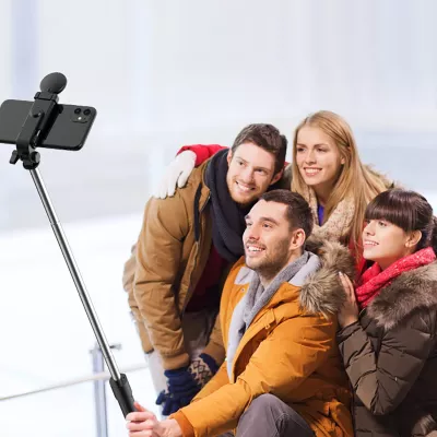 Selfie stick Hurtel WR1YXS me tripod teleskopik, llambë LED, Bluetooth, 71 cm, e zezë