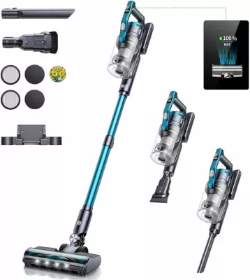 Fshesë me korent pa kabllo Honiture/Buture VC60 450W, 38000Pa, OLED, 1.5L, HEPA, deri 55min, set me aksesorë, blu/turkeze