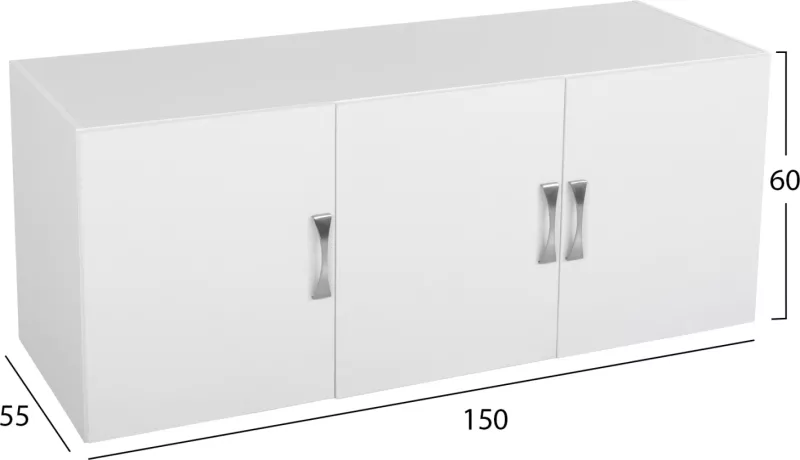 Kabinet i sipërm për gardërobë me 3 fletë, CARLY FH385.05, melaminë, ngjyrë e bardhë, 150x55x60H cm