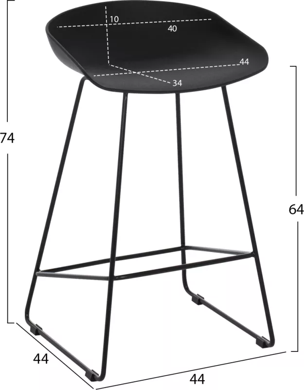 Karrige për bar, e zezë, mesatare, FH9299.02, 44x44x74cm, set 2 copë