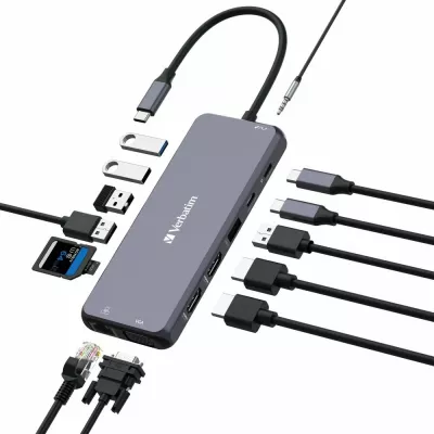 Stacion dokimi USB-C Verbatim CMH-14 14-në-1 (32154), argjendtë