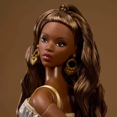 Kukull Barbie Mattel Signature Basics Model 09 JJX28, me qëndrim dhe certifikatë, bezhë/ari