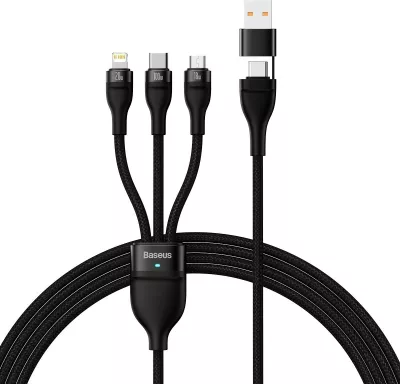 Kabllo multifunksional Baseus Flash Series II CASS030101, 1.2m, 100W, USB-A/USB-C/Lightning/micro USB, e zezë