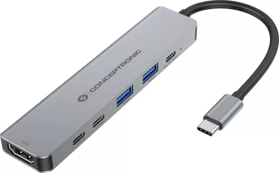 Docking station Conceptronic 6-1 USB-C në HDMI/2xUSB-A/2xUSB-C, 25cm, gri