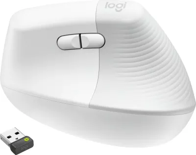 Maus Logitech Lift për Biznes, vertikal, 6 butona, wireless, Bluetooth, Bolt USB, ngjyrë e bardhë