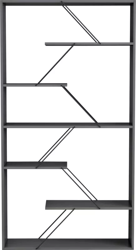 Raft librash TARS, melamin gri, shufra metali të zeza, FH2240.20, 84x24x157H cm
