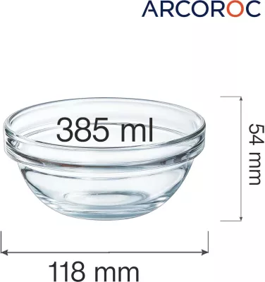 Tas qelqi Arcoroc 385 ml, qelq i temperuar, transparent, set 6 copë