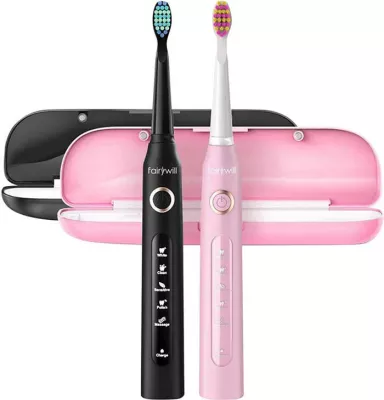 Furça dhëmbësh sonike FairyWill FW-507 set, 2 copë, me kuti udhëtimi, e zezë dhe rozë