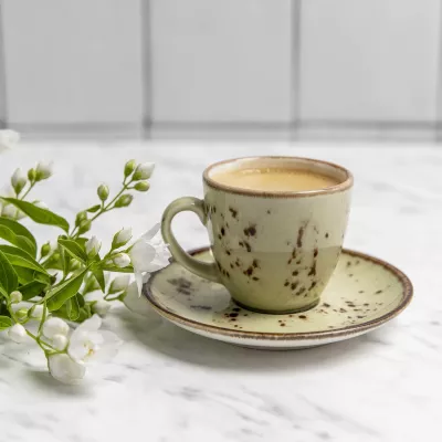 Kanarçe qumështi Fine Dine 85 ml porcelan i vitrikuar, e gjelbër, set 6 copë