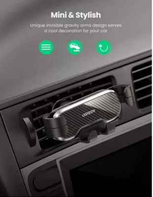 Mbajtës telefoni për veturë UGREEN 80539, air vent, gravitet auto-mbërthim, rrotullim 360°, 4.7-7.2", i zi/gri, në kuti