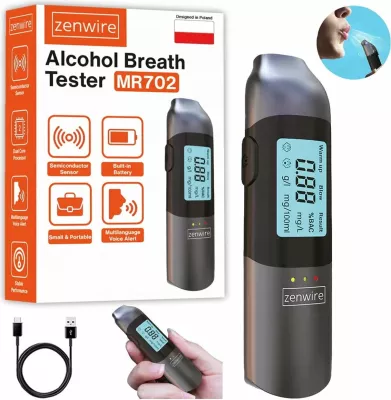 Alkotest Zenwire MR702, sensor gjysmëpërçues, USB-C, bateri e integrume, pa grykë, i zi