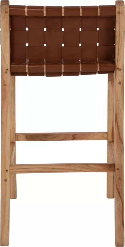 Karrige për bar me mbështetëse, FH1, dru Mindi, lëkurë e thurur, natyrale, 40x53x89H