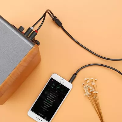 Kabllo audio UGREEN 10510 3.5mm në 2x RCA, 2m, e zezë