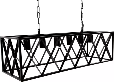 Llambë varëse tavani, kornizë metali e zezë, FH4128, 6 drita, 77.5x25x101 cm