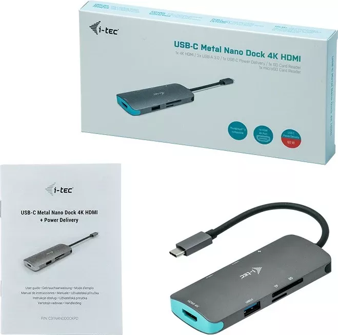Dok stacion I-Tec Metal USB-C Nano Dock 4K HDMI, 100W, Silver/Turquoise