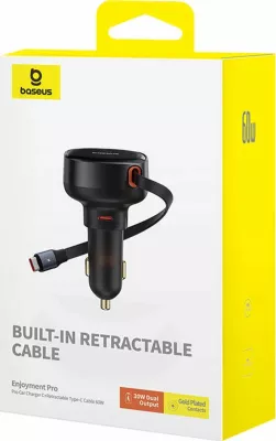 Karikues veture Baseus Enjoyment Pro C00057802111-01, USB-C 60W, kabllë e tërheqshme 0.7 m, i zi