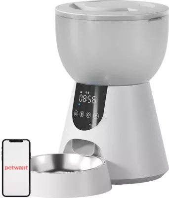 Set ushqyes automatik me LED dhe pijezë PetWant FW2-L, 4L ushqim, 3L ujë, për mace dhe qen të vegjël, Bardhë