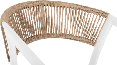 Karrige alumini FH5891.22, kornizë e bardhë dhe tekstil, mbështetëse ratan bezhë, 57x63x82H cm