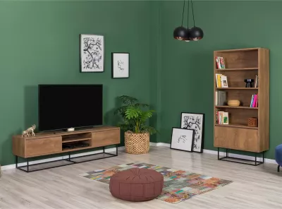 Set mobiljesh për dhomë dite, ngjyrë arre dhe e zezë, Laxus Takım 27