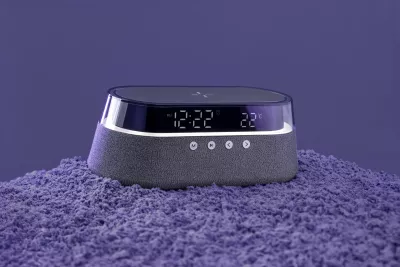 Altoparlant Bluetooth Moye Hemera 15W, orë alarmi me FM radio, dritë nate RGB, karikim pa kabllo Qi 5-15W, bateri 1800mAh, USB-C, zi/gri