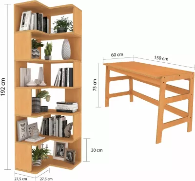 Set tavoline pune me raft librash, ngjyrë teak, Skye Decor, CPT4802-150