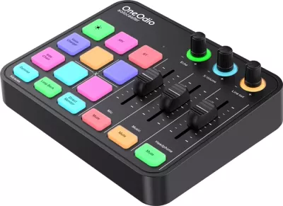 Mikser audio me kartë zanore USB-C OneOdio Solocaster, 24-bit/48kHz, 48V phantom, RGB, e zezë, set