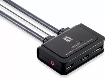 Switch KVM LevelOne 2-Port USB HDMI, 1920 x 1200 pixels, Ngjyrë e zezë, Gri