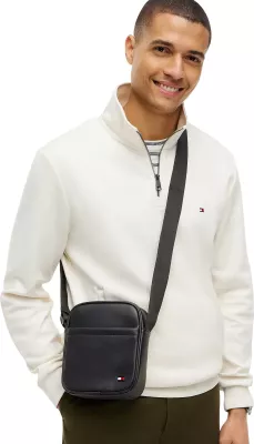 Çantë crossbody për meshkuj Tommy Hilfiger TH Foundation Mini Reporter AM0AM14845, e zezë