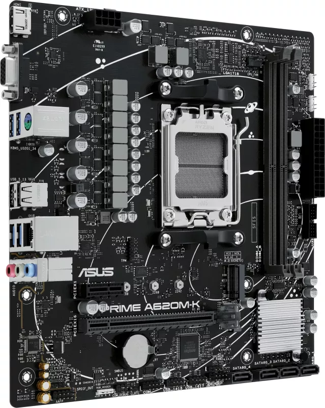 Pllakë amë ASUS PRIME A620M-K, AMD, Socket AM5, DDR5, 96 GB