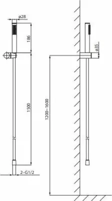 Set dushi Cersanit ZEN S951-618, montim në mur, zorrë 150 cm, 1-funksion, grafit