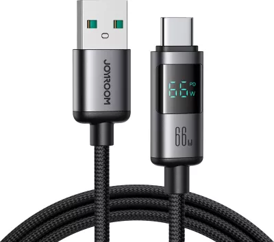 Kabllo Joyroom S-A16 Pro Prism Series USB-A në USB-C, 1.2m, 66W, me ekran, e zezë