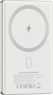 Power bank CANYON OnPower 505 5000 mAh PD 20W MagSafe magnetik ultra i hollë, beige