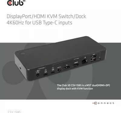 Switch KVM Club3D CSV-1585, 2x USB-C, 4K60Hz, HDMI, DisplayPort, i zi