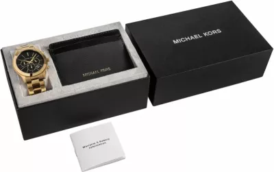Orë dore me portofol Michael Kors për meshkuj, e artë