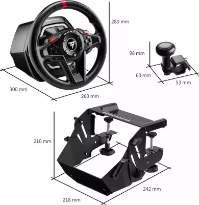 Timon loje Thrustmaster T128 SimTask Pack, Force Feedback, 270°-900°, USB-C, PC/PS5/PS4, i zi, paketë me pedale T2PM + SimTask Steering Kit