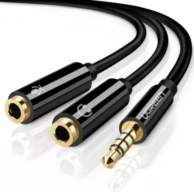 Adapter audio UGREEN 30620 3.5mm (M) në 2x 3.5mm (F) kufje + mikrofon 15cm, i zi, polybag