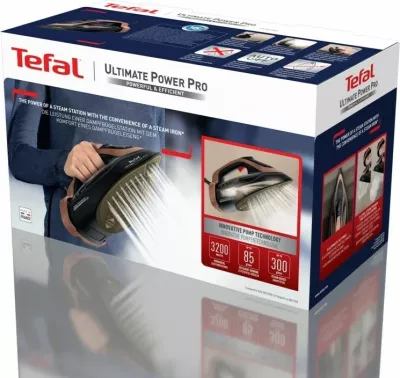 Hekur me avull Tefal Ultimate Power Pro FV9E50 3200 W, Durilium AirGlide Autoclean, kabllo 2 m, Zi/Bakër