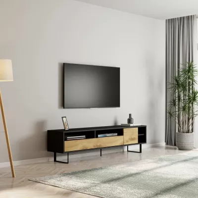 Komodinë TV Skye Decor, ngjyrë e zezë dhe lis, Luga