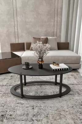 Tavolinë kafeje Skye Decor, formë elips, ngjyrë e zezë
