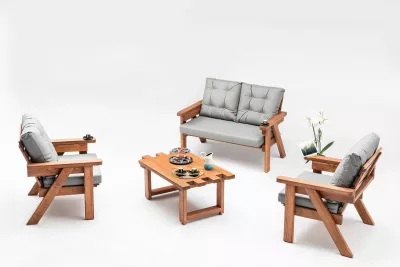 Divan kopshti 3-vendësh, Skye Decor, gri, dru arre