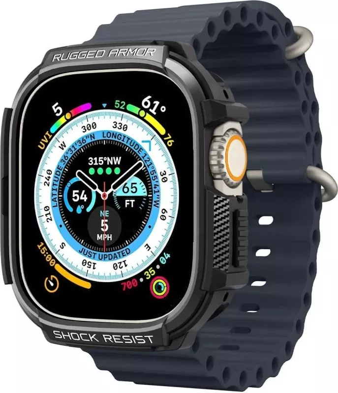 Mbështjellëse për Apple Watch Ultra 2/Ultra 49mm Spigen Rugged Armor, e zezë