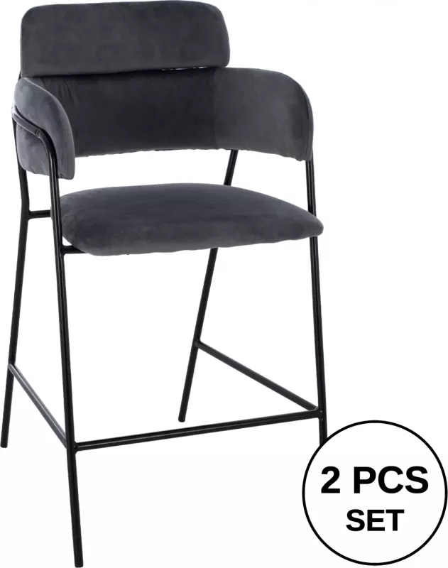 Karrige për bar, lartësi mesatare, FH8735.01, kadife gri me kornizë metalike, 54x58x95Y cm., set prej 2 copë