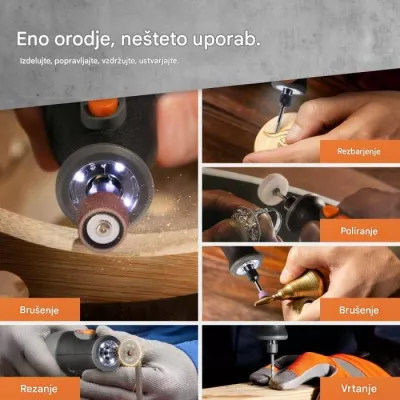 Vegël rrotulluese me bateri VONHAUS 3500392, 8V 2.5Ah, 5,000–25,000 RPM, me kasë dhe set aksesorësh, zi/portokalli