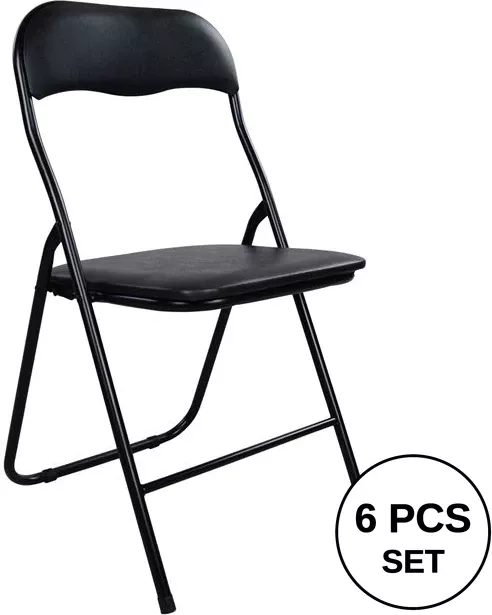 Karrige palosëse PU e zezë FH0044 38x47x82 cm, set prej 6 copë