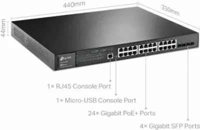 Switch TP-LINK JetStream TL-SG3428MP 28-Port Gigabit L2+ Managed me 24-Port PoE+ 384W, i zi