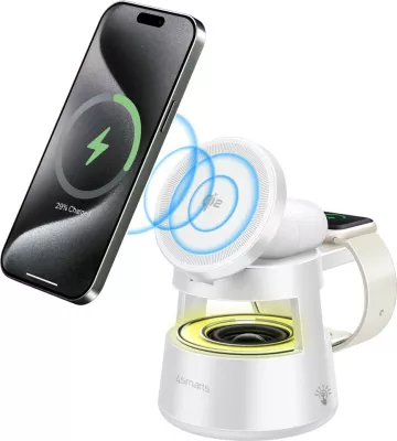 Karikues wireless me altoparlant 4smarts Aura Sound, Qi2, Bluetooth 5.1, 15W, i bardhë