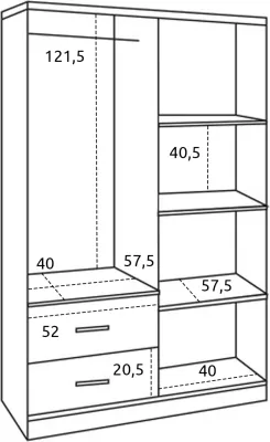 Dollap 4 dyer me 2 sirtarë FH339.04 Sonama-Gri 120x42x181cm