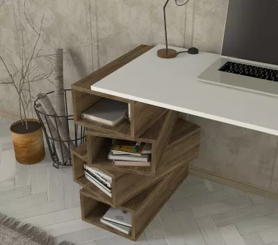 Tavolinë studimi Hanah Home, Jenga, e bardhë dhe arrë