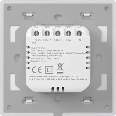 Ndërprerës i mençur muri Sonoff TX T5 4C, 4 kanale, WiFi, i bardhë