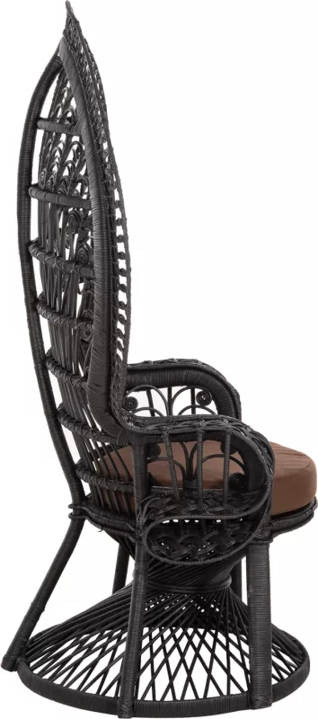 Karrige mbretërore palloi, FH9342.03, rattan, ngjyrë e zezë, jastëk kafe, 114x72x150H cm